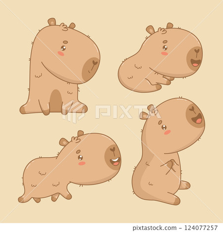 Cute Capybara collection. Isolated funny character cartoon kawaii character. Vector illustration. 124077257