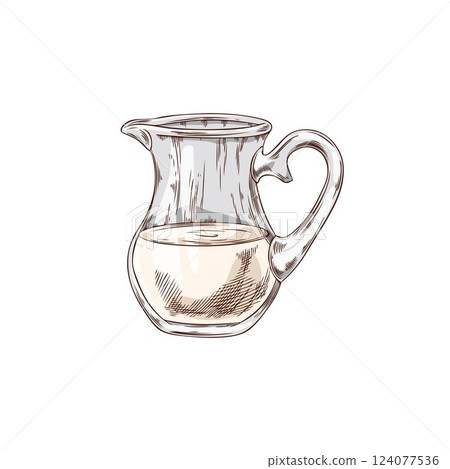 Vector watercolor illustration of glass jug sketch with liquid, hand drawn. 124077536