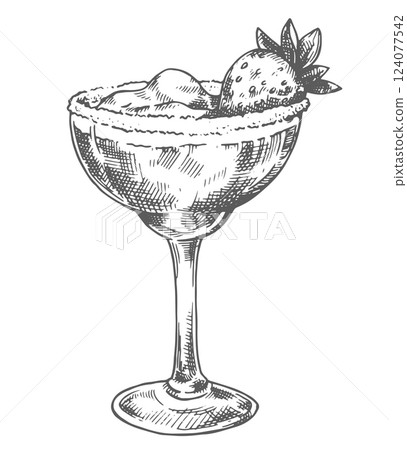 cocktail, strawberry, sketch 124077542