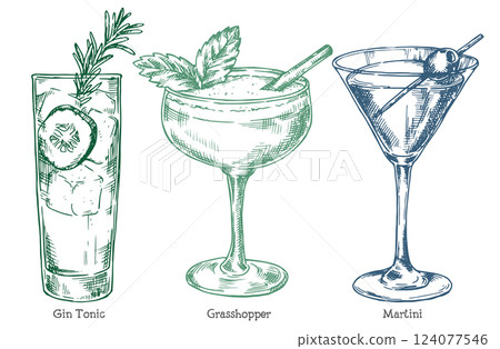 cocktail, sketch, vector 124077546