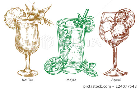 cocktail, sketch, vector 124077548