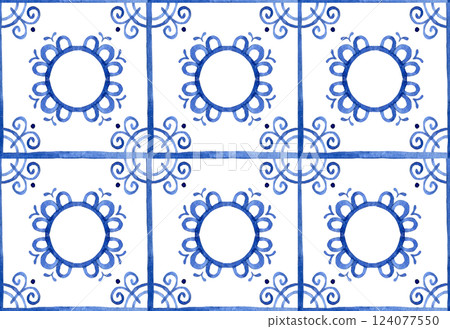 watercolor seamless pattern with tiles with blue patterns watercolor seamless pattern with tiles with blue patterns 124077550
