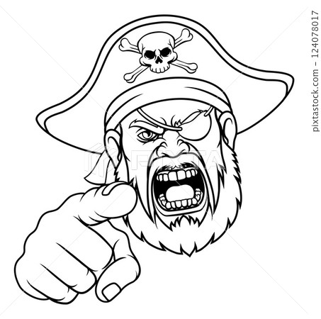 Pirate Captain Angry Mascot Cartoon Man Face Head 124078017