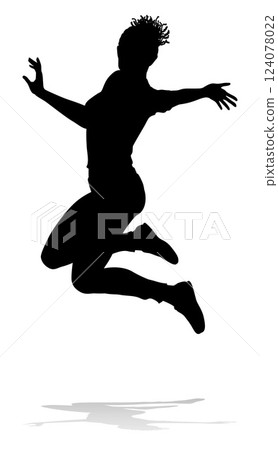 Happy Woman Jumping For Joy Silhouette Person 124078022