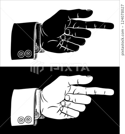 Hand Pointing Finger Etched Vintage Woodcut Style Hand Pointing Finger Etched Vintage Woodcut Style 124078027