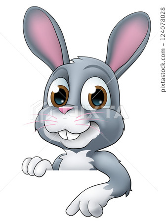 Easter Bunny Rabbit Cartoon Character Peeking Sign Easter Bunny Rabbit Cartoon Character Peeking Sign 124078028