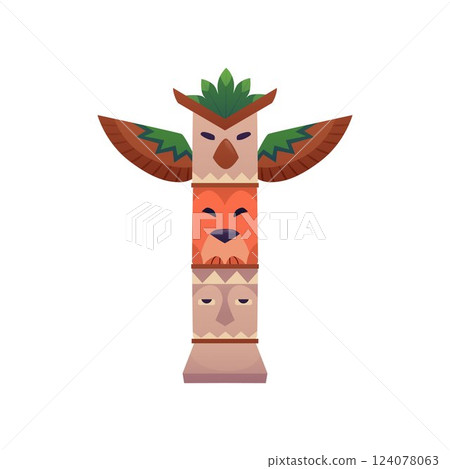 Vector illustration of a Native American wooden totem sculpture. Vector illustration of a Native American wooden totem sculpture. 124078063