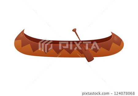 Wooden boat with paddle, Native American Indian small ship, old vessel vector flat icon, cartoon tribal water transport Wooden boat with paddle, Native American Indian small ship, old vessel vector flat icon, cartoon tribal water transport 124078068