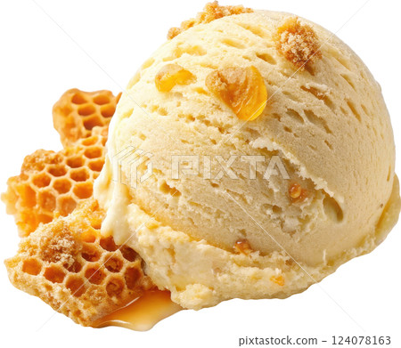 Delightful Scoop of Honeycomb Ice Cream with Tempting Texture and Flavor 124078163