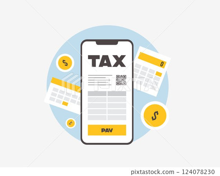 Online tax payment simplifies financial transactions with secure digital platforms. Tax payment with electronic invoicing and financial management for businesses and individuals vector illustration Online tax payment simplifies financial transactions with secure digital platforms. Tax payment with electronic invoicing and financial management for businesses and individuals vector illustration 124078230