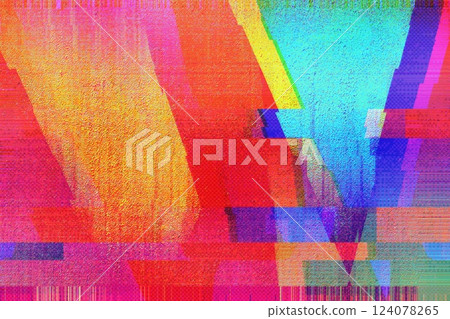 Vibrant Glitch Art Pattern in Neon Red, Blue, Yellow for 90s, Y2K Aesthetic Vibrant Glitch Art Pattern in Neon Red, Blue, Yellow for 90s, Y2K Aesthetic 124078265