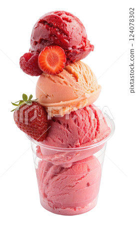 A Variety of Pink and Red Ice Cream Flavors 124078302