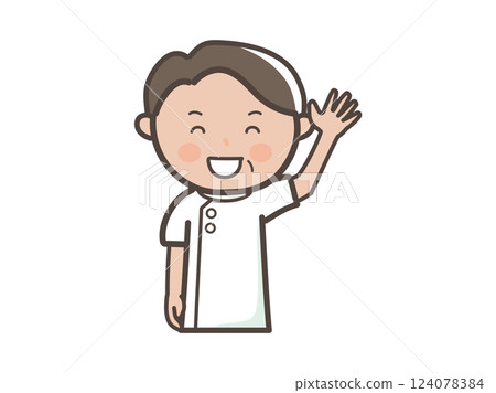 一位男按摩師微笑著揮手的上身插圖 124078384