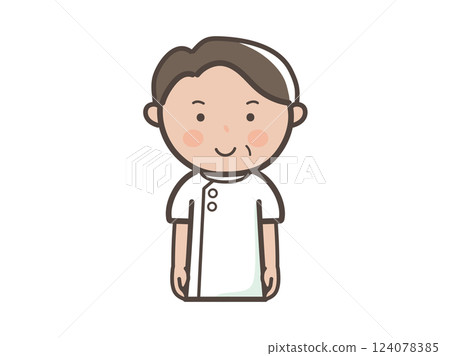 微笑的男性按摩師的上身插圖。 124078385