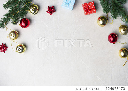 Christmas toys and fir Christmas branches Christmas toys and fir Christmas branches 124078470