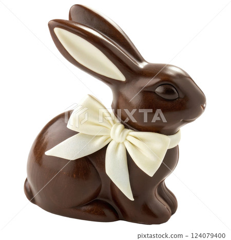 Artful Chocolate Bunny Confection on White Background with Bow Artful Chocolate Bunny Confection on White Background with Bow 124079400