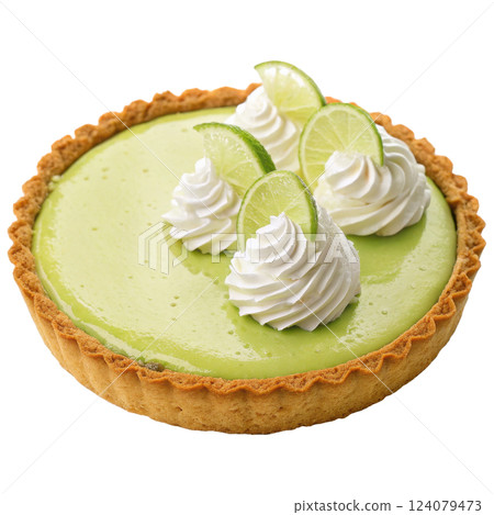 Tempting Key Lime Pie Tart with Whipped Cream Topping and Zesty Lime Slices Tempting Key Lime Pie Tart with Whipped Cream Topping and Zesty Lime Slices 124079473