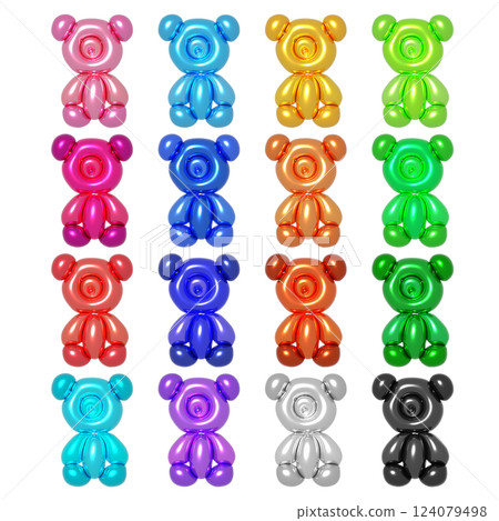 Colorful and realistic 3D balloon art illustration set: bear 124079498