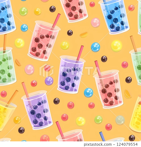 Colorful Bubble Tea Seamless Pattern 124079554