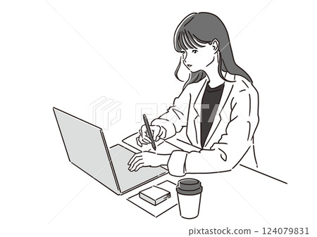 使用筆記型電腦和筆記本學習和工作的女性 - 商業、學習和遠端工作的圖片(向量) 使用筆記型電腦和筆記本學習和工作的女性 - 商業、學習和遠端工作的圖片(向量) 124079831