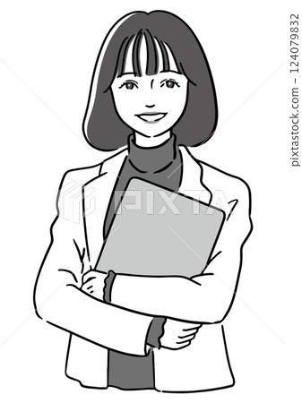Smiling woman holding a laptop - Business, IT, career image (vector) Smiling woman holding a laptop - Business, IT, career image (vector) 124079832