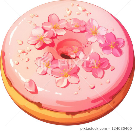 Delectable Kawaii Inspired Donut with Floral and Vibrant Pink Frosting Delectable Kawaii Inspired Donut with Floral and Vibrant Pink Frosting 124080400