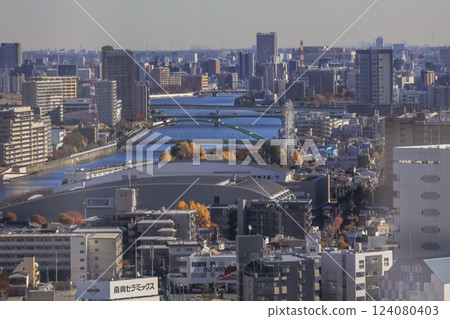 Urban Cityscape with Modern Skyscrapers and Train, Tokyo Dec 6 2024 124080403