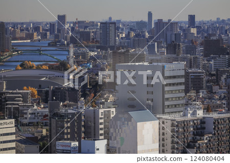 Urban Cityscape with Modern Skyscrapers and Train, Tokyo Dec 6 2024 124080404
