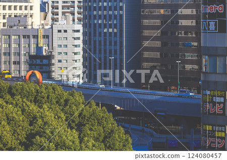 Urban Skyline with Traffic Bridge View and City Structures, Ueno Dec 6 2024 Urban Skyline with Traffic Bridge View and City Structures, Ueno Dec 6 2024 124080457