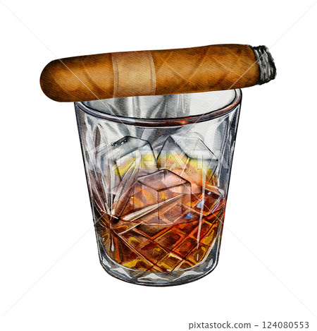 Whiskey with Ice and Cigar Whiskey with Ice and Cigar 124080553