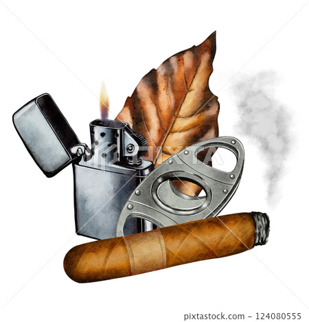 Cigar, Lighter, and Cutter 124080555