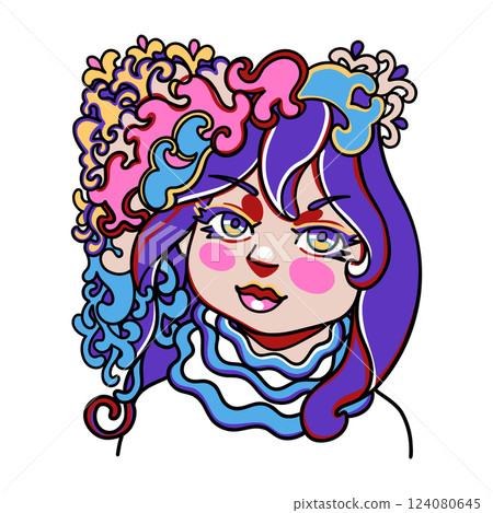 Young woman portrait surrounded by swirling decorative floral elements Young woman portrait surrounded by swirling decorative floral elements 124080645