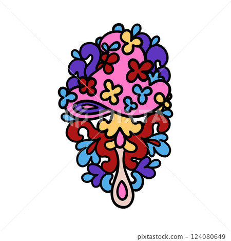 Vector Fly Agaric mushroom decorated with with abstract floral shapes with by psychedelic aesthetics Vector Fly Agaric mushroom decorated with with abstract floral shapes with by psychedelic aesthetics 124080649
