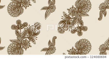 Seamless pattern with mandala ornament. Traditional Arabic, Indian motifs. Seamless pattern with mandala ornament. Traditional Arabic, Indian motifs. 124080694