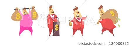 Fat Rich Millionaire Man in Red Suit Vector Set Fat Rich Millionaire Man in Red Suit Vector Set 124080825