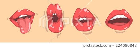 Lips and Mouth with Tongue and Teeth Vector Set Lips and Mouth with Tongue and Teeth Vector Set 124080848