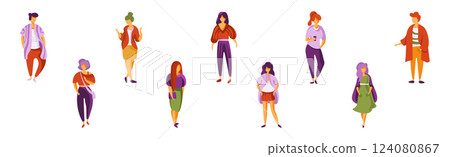 Stylish Man and Woman Character in standing Pose Vector Set 124080867