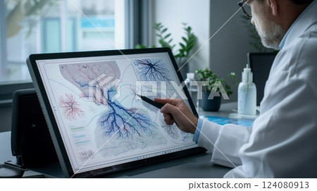 In a cozy corner of the lab, a researcher uses a digital pen on a touchscreen, unraveling brain mysteries. In a cozy corner of the lab, a researcher uses a digital pen on a touchscreen, unraveling brain mysteries. 124080913