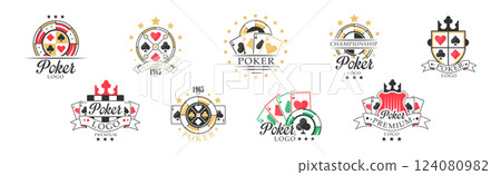 Poker Emblem and Label Design as Card Game Vector Set 124080982