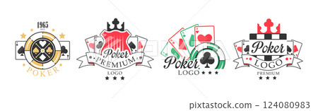 Poker Emblem and Label Design as Card Game Vector Set 124080983