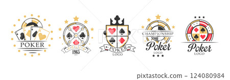 Poker Emblem and Label Design as Card Game Vector Set 124080984