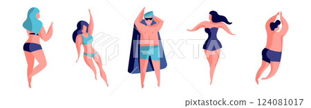 Man and Woman at Beach and Seashore Sunbathing Vector Set Man and Woman at Beach and Seashore Sunbathing Vector Set 124081017