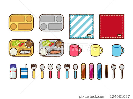Colorful school lunch illustration set 124081037