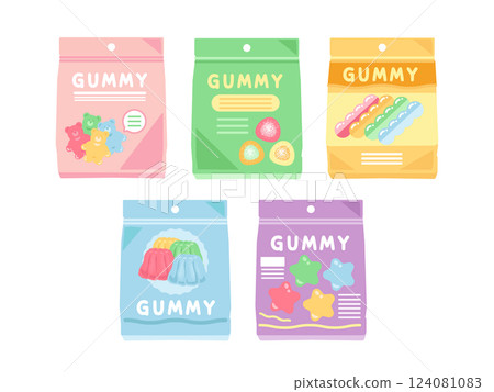 Gummy candy bag illustration set Gummy candy bag illustration set 124081083