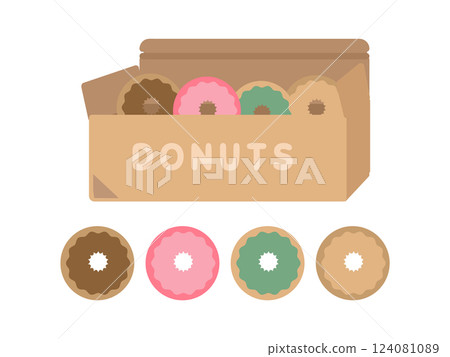 Donuts in a box illustration set 124081089