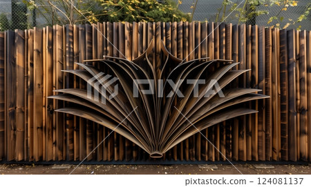 Tongue-and-groove boards arranged as an open book symbolize unfolding stories, inspiring curiosity and imagination. 124081137