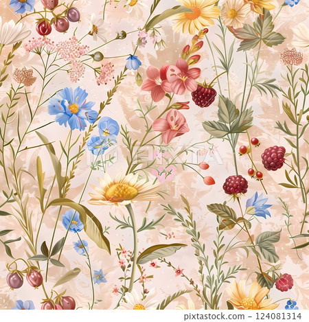 Vintage Wildflower Seamless Pattern Vintage Wildflower Seamless Pattern 124081314