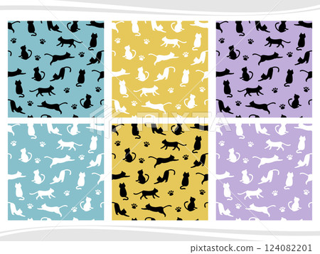 6 套無縫貓剪影圖案 124082201
