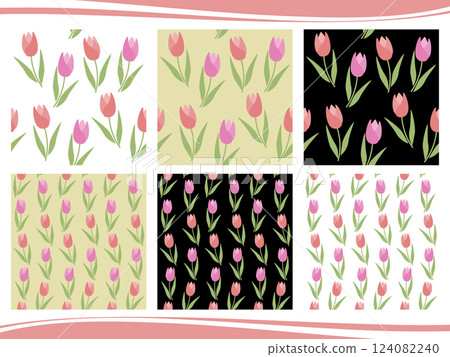 Set of 6 Scandinavian tulip seamless patterns Set of 6 Scandinavian tulip seamless patterns 124082240