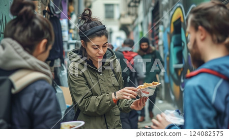 An anti-poverty activist distributes food and clothing to the homeless in an urban alley, raising awareness. An anti-poverty activist distributes food and clothing to the homeless in an urban alley, raising awareness. 124082575